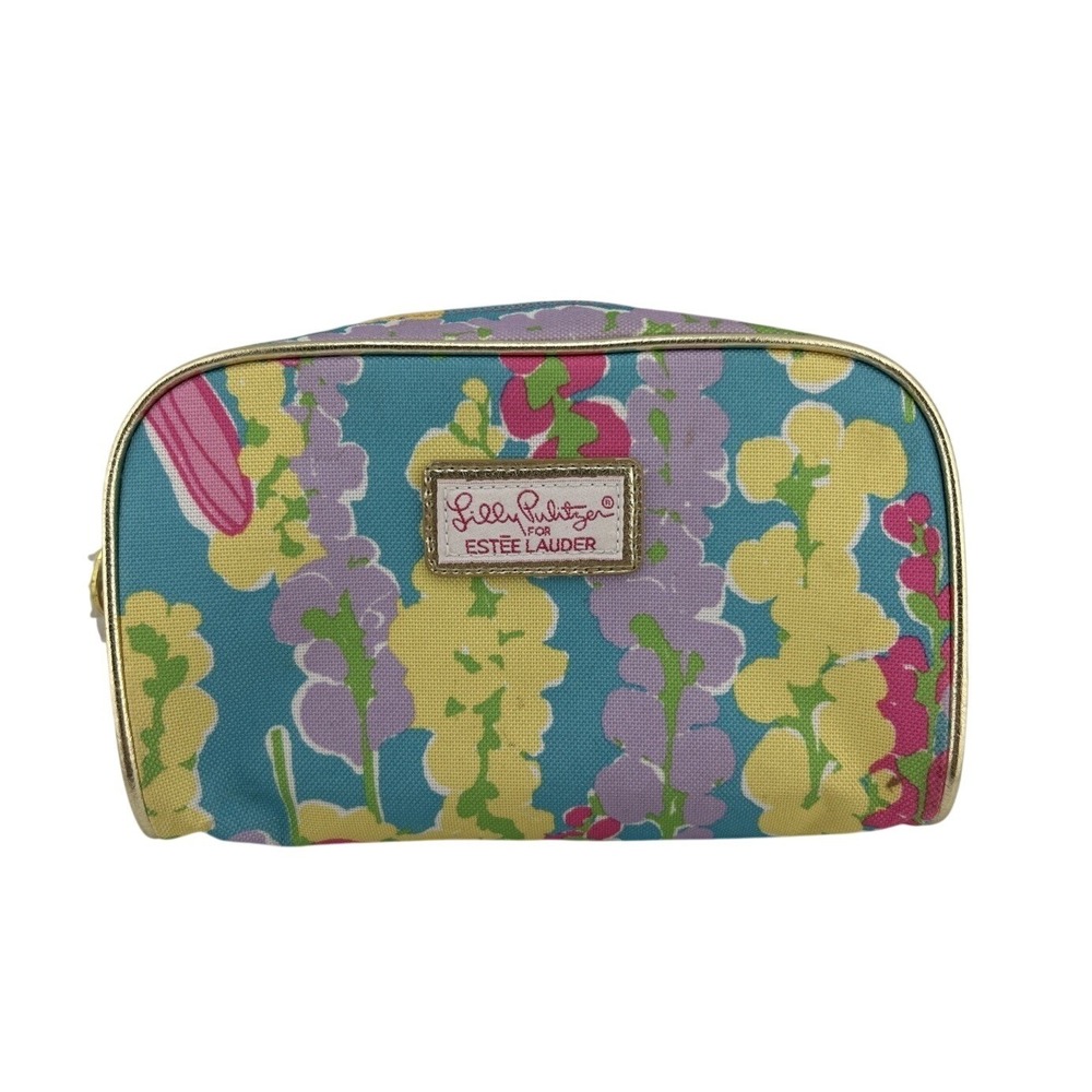 Lilly Pulitzer Makeup Bag Womens Blue Floral Estee Lauder Collab Cosmetic Pouch